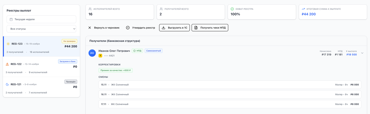 Реестры — детализация